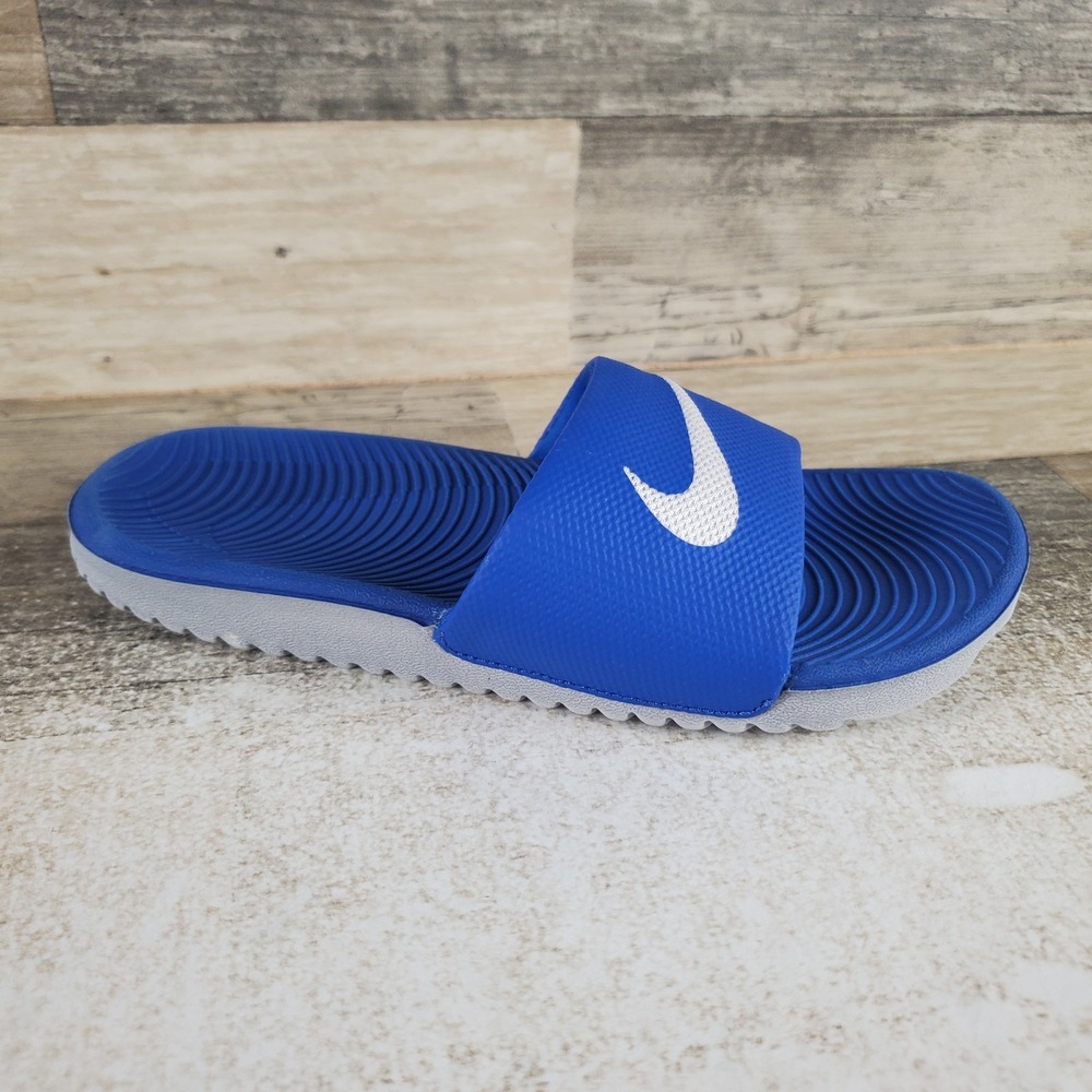 Nike Kawa Kids Slide Sandals Sz 13 Cobalt Blue Gray Slip On Open & Round Toe